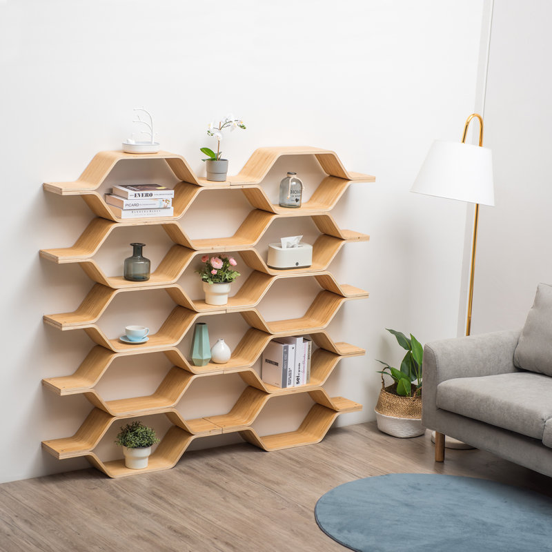 Ivy Bronx Storage Bookcase Stackable Honeycomb Bookshelf Open